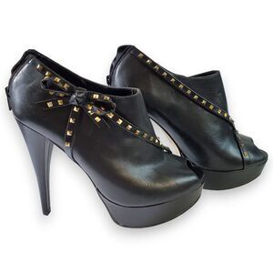 Madonna Truth or Dare Stiletto Heels Sz 10 Black Studded Peep Toe Pin Up Booties